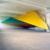 Langer Schatten, Bremen, 1992, gelbe Schaltafeln, grünes Gerüstnetz, Stahlprofile; 13 m x 3,1 x 8 m